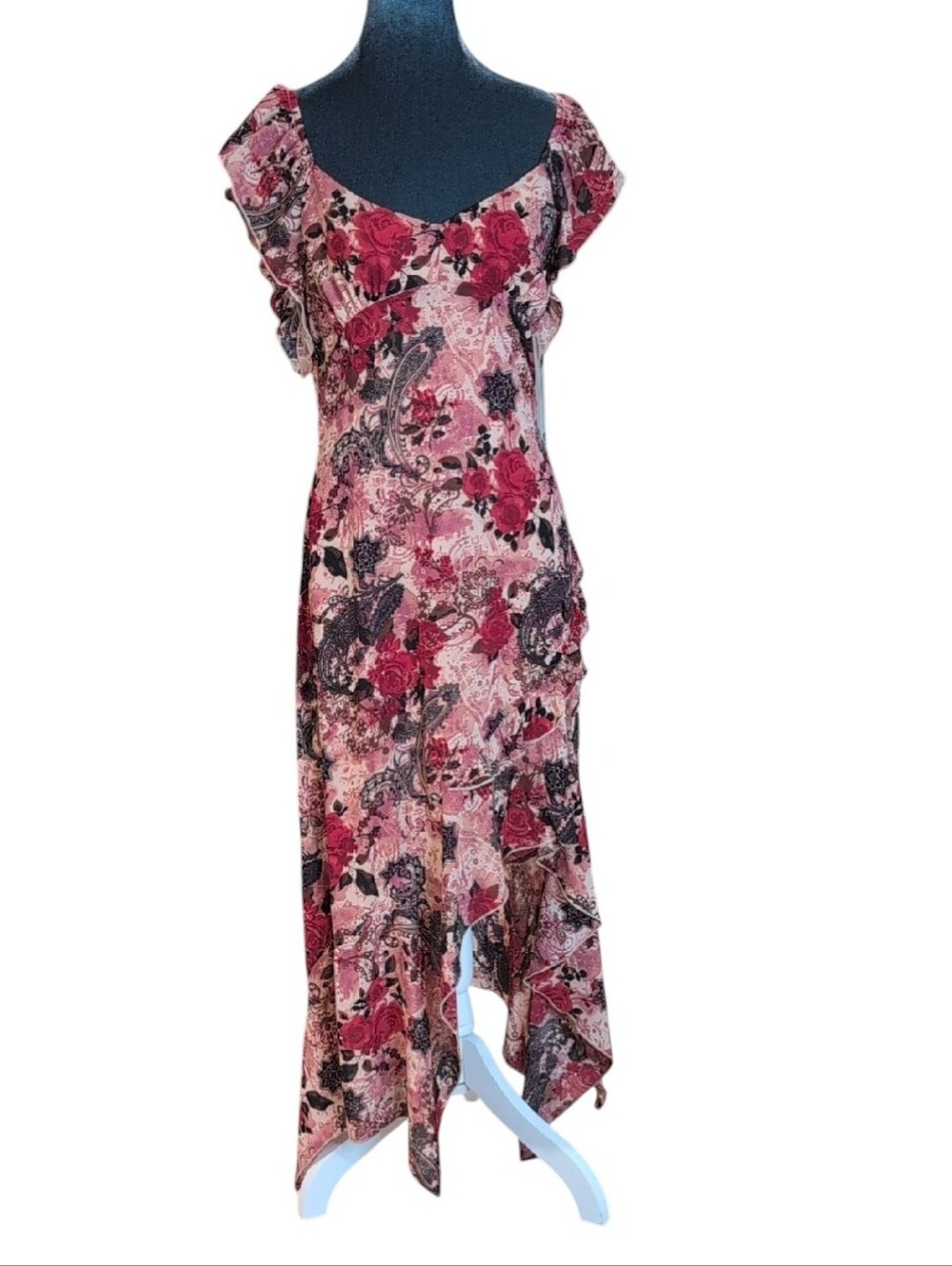Stevie by Steve Madden Burgundy Floral Ruffled Dress Size Medium
